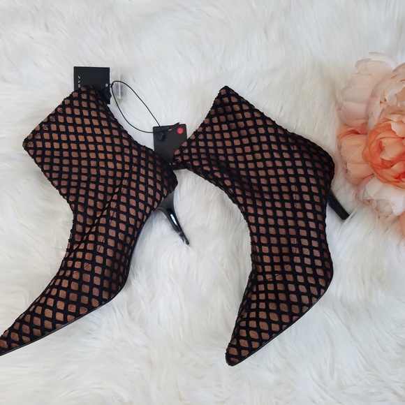 NWT Zara Black Bronze High Heel Mesh Ankle Boots - Picture 8 of 8